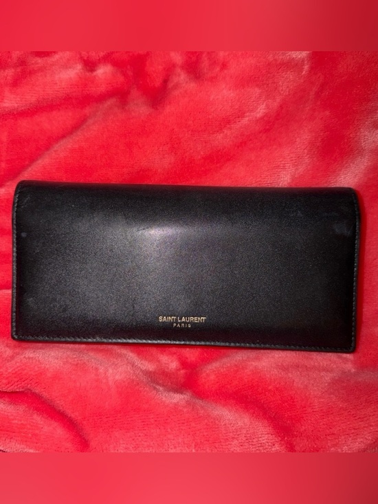 Saint Laurent Handbags - Vintage Authentic Saint Laurent Black Long Leather Wallet with Gold Logo